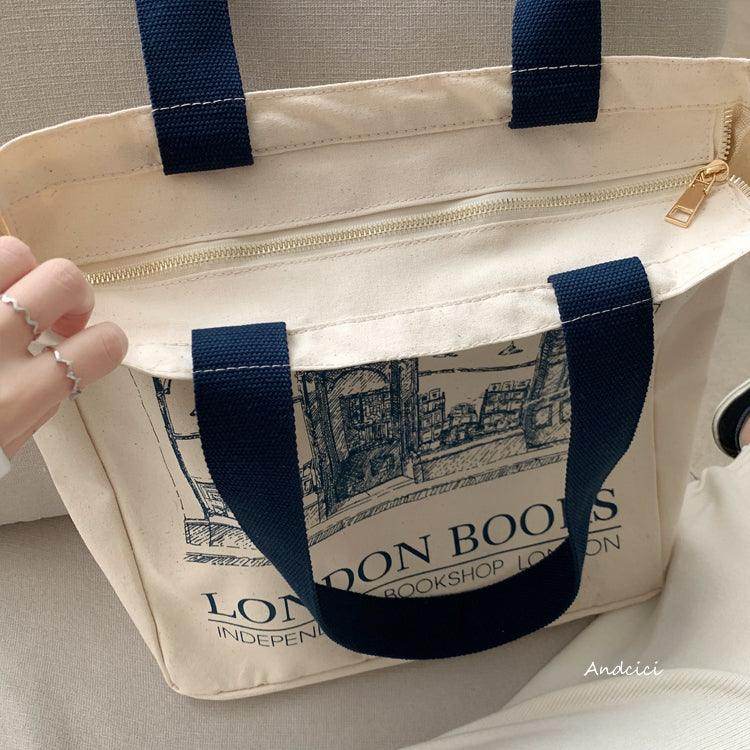 London Books Marylebone Book Store Tote Bag blue strap with Zip - Casualruby
