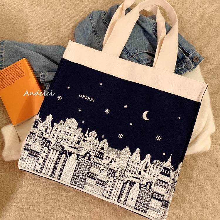 London Night Sky Black Tote Bag with Zip - Casualruby