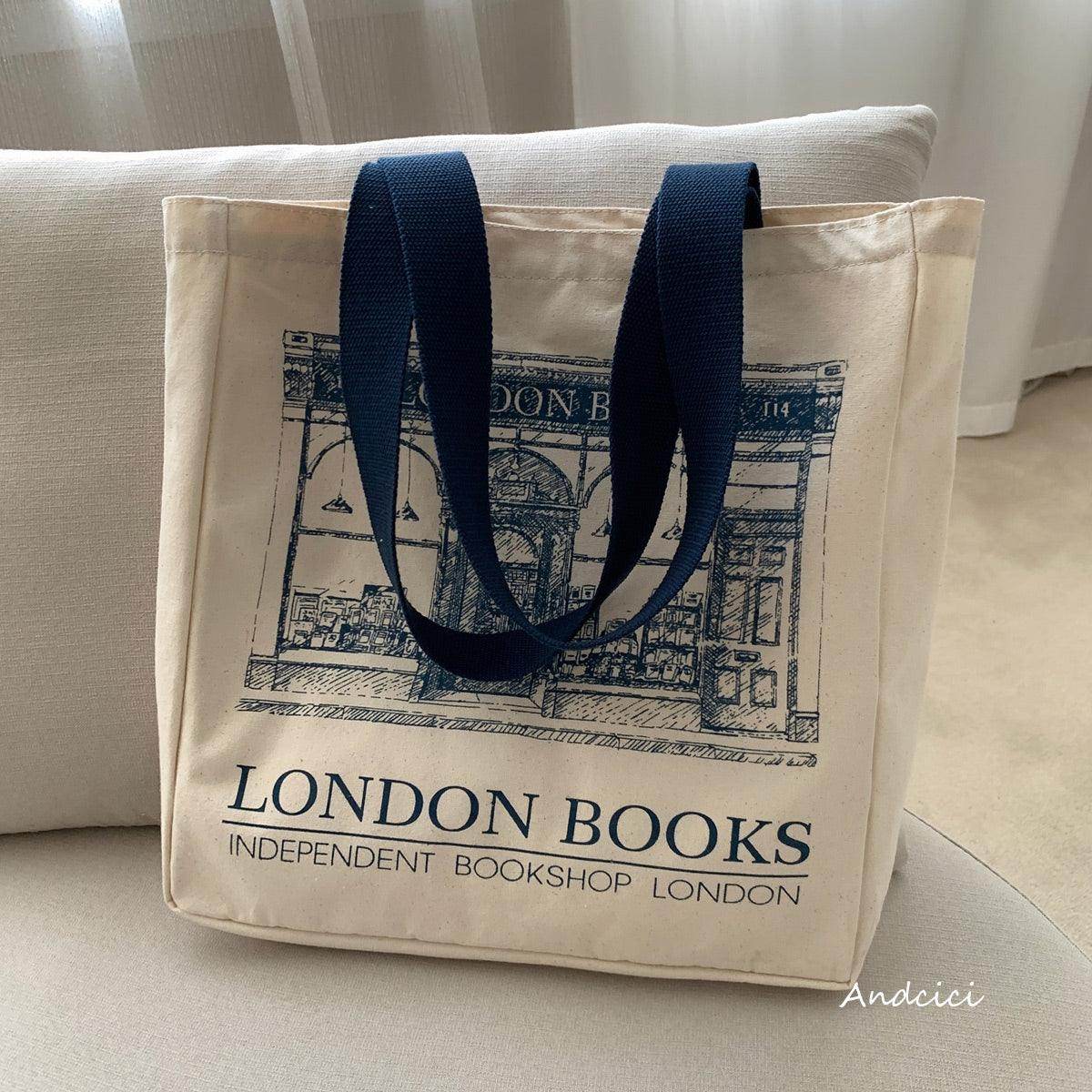 London Books Marylebone Book Store Tote Bag blue strap with Zip - Casualruby