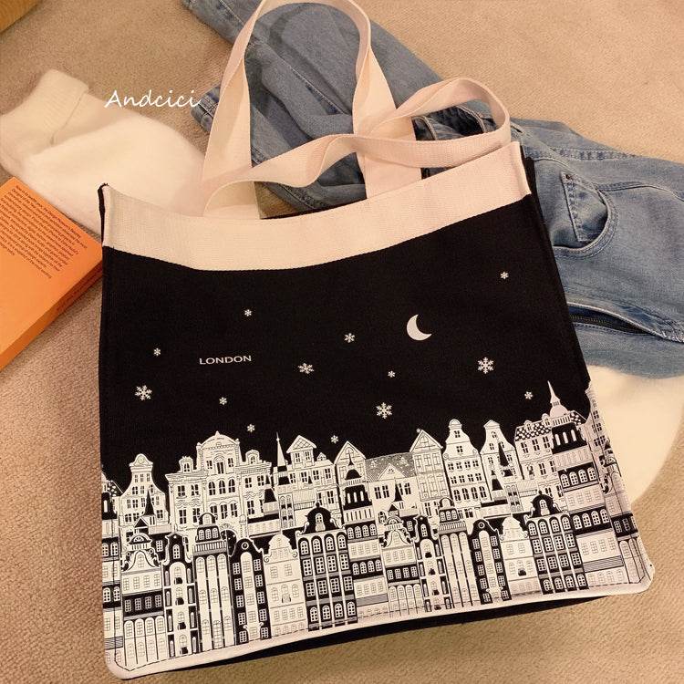 London Night Sky Black Tote Bag with Zip - Casualruby