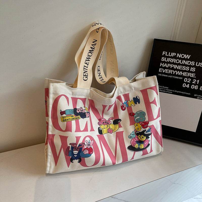 Casualruby©Letter cartoon canvas tote bag - Casualruby