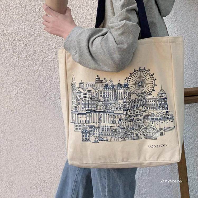 Skyline of London Town National Gallery Tote Bag with Zip - Casualruby
