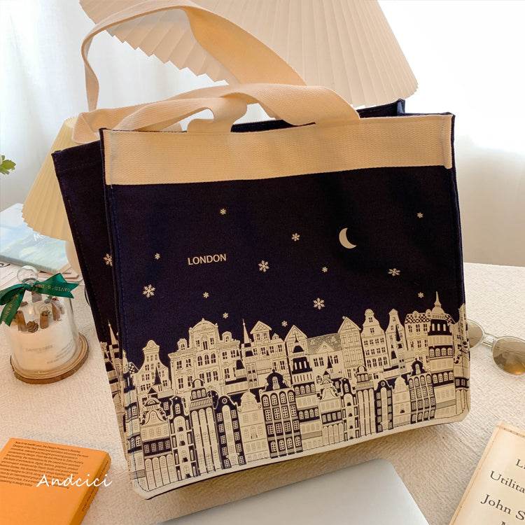 London Night Sky Black Tote Bag with Zip - Casualruby