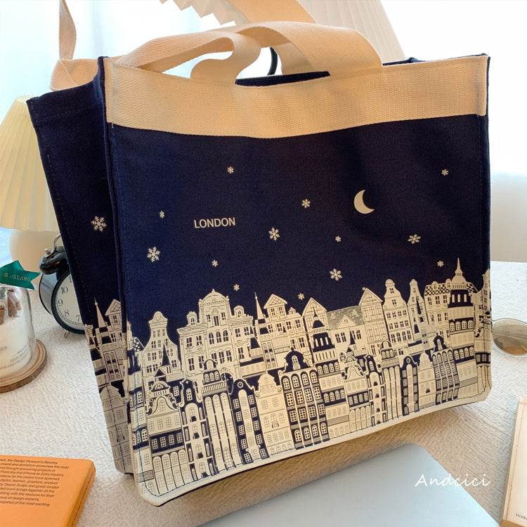 London Night Sky Black Tote Bag with Zip - Casualruby