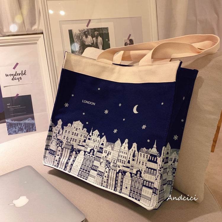 London Night Sky Black Tote Bag with Zip - Casualruby