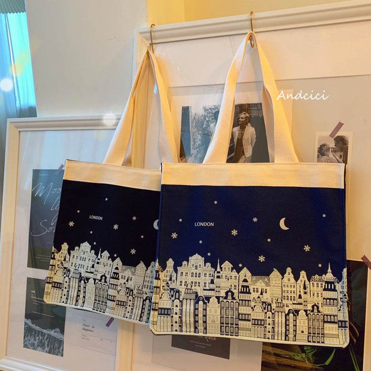 London Night Sky Black Tote Bag with Zip - Casualruby