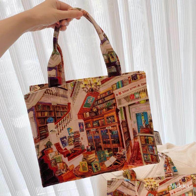 London Book Store Watercolour Tote Bag with Zip - Casualruby