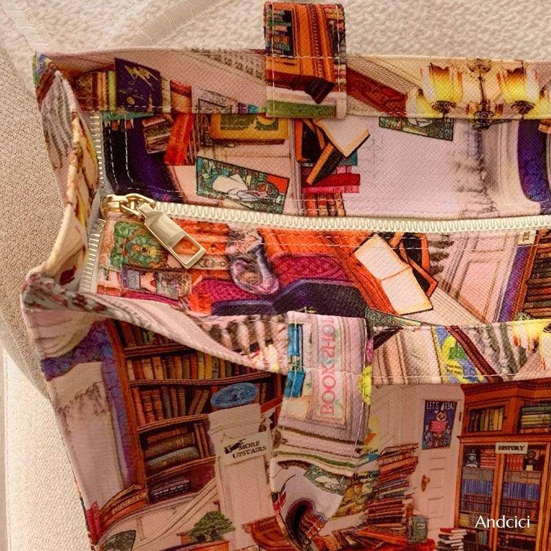London Book Store Watercolour Tote Bag with Zip - Casualruby