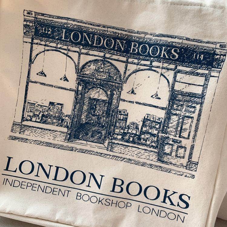 London Books Marylebone Book Store Tote Bag blue strap with Zip - Casualruby
