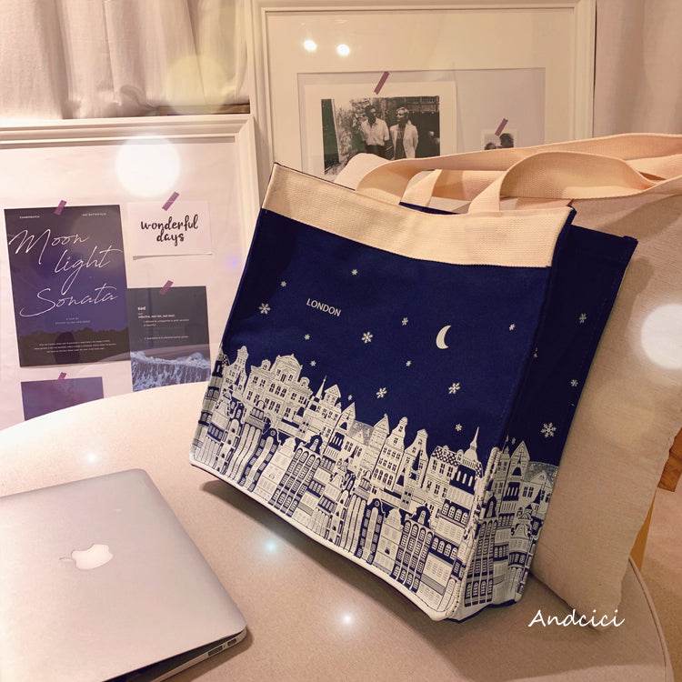 London Night Sky Black Tote Bag with Zip - Casualruby