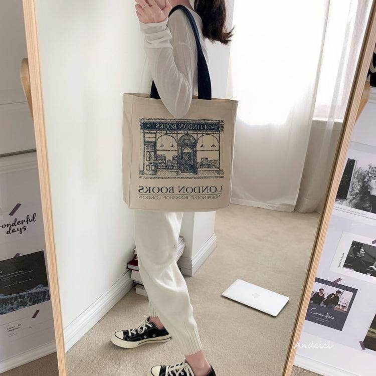 London Books Marylebone Book Store Tote Bag blue strap with Zip - Casualruby