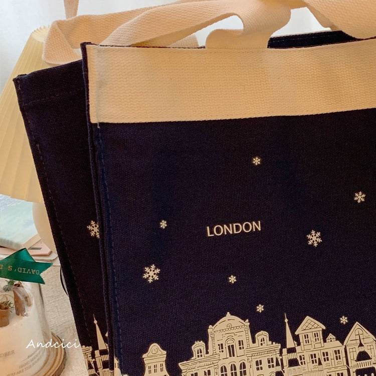 London Night Sky Black Tote Bag with Zip - Casualruby