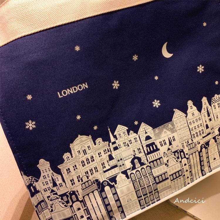 London Night Sky Black Tote Bag with Zip - Casualruby