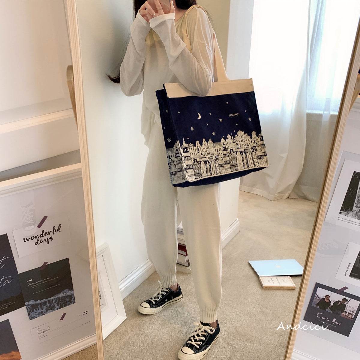 London Night Sky Black Tote Bag with Zip - Casualruby