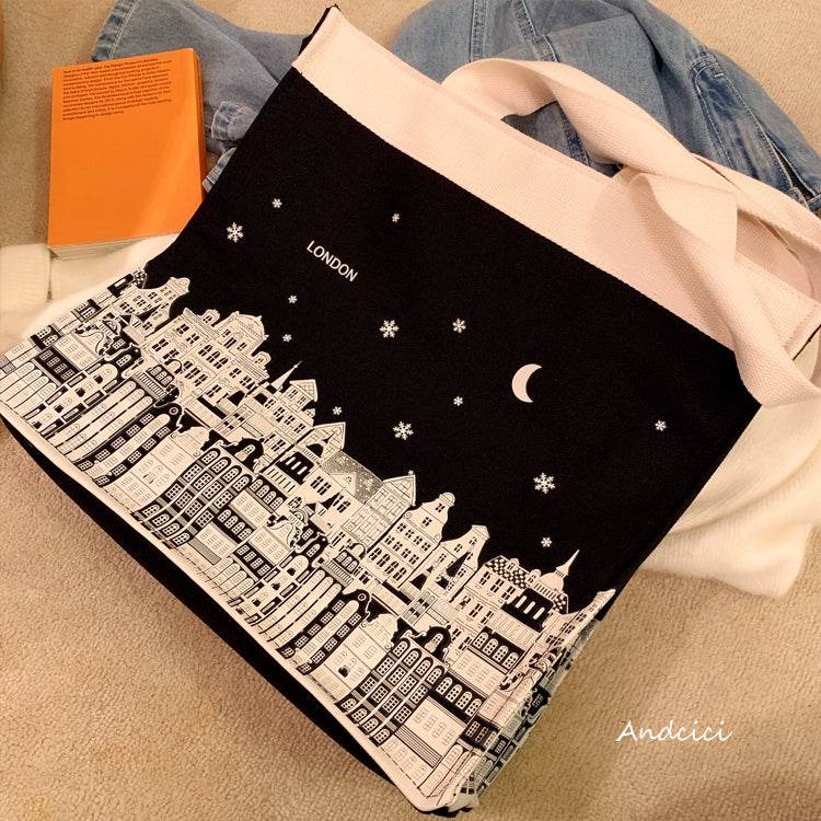 London Night Sky Black Tote Bag with Zip - Casualruby