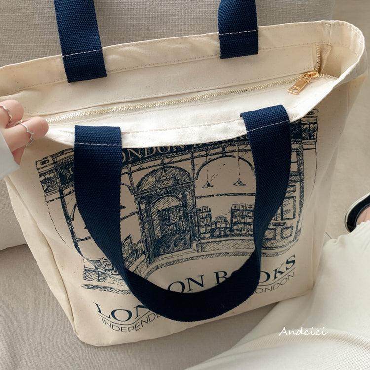 London Books Marylebone Book Store Tote Bag blue strap with Zip - Casualruby