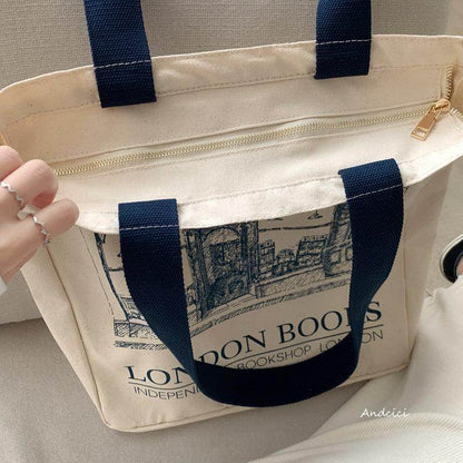 London Books Marylebone Book Store Tote Bag blue strap with Zip - Casualruby