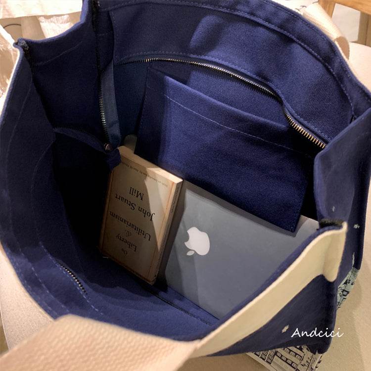 London Night Sky Black Tote Bag with Zip - Casualruby