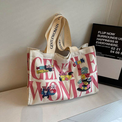 Casualruby©Letter cartoon canvas tote bag - Casualruby