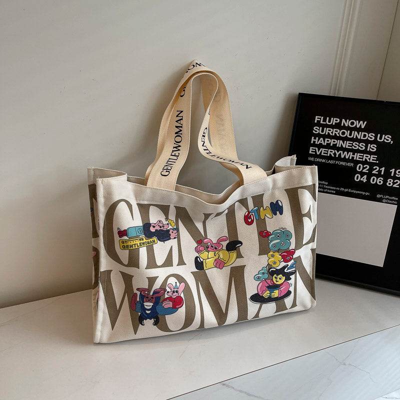 Casualruby©Letter cartoon canvas tote bag - Casualruby