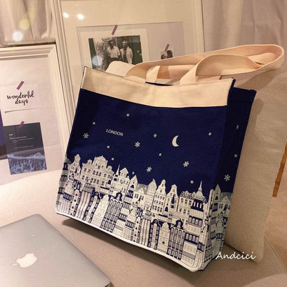 London Night Sky Black Tote Bag with Zip - Casualruby