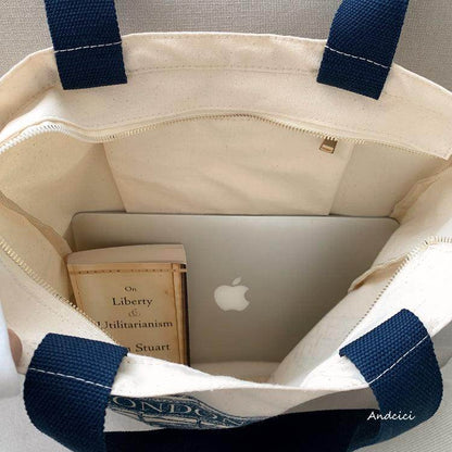 London Books Marylebone Book Store Tote Bag blue strap with Zip - Casualruby