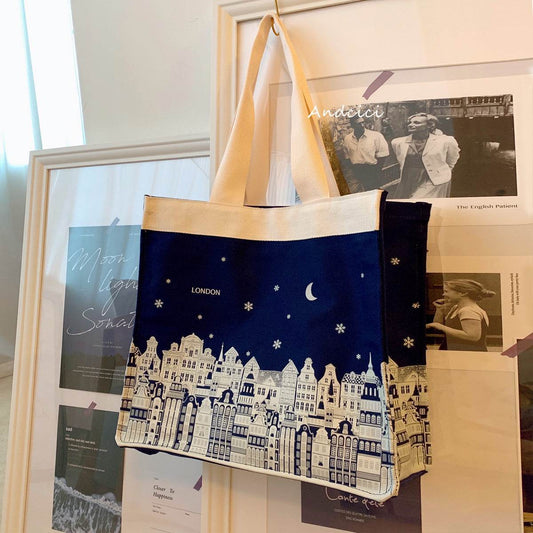 London Night Sky Black Tote Bag with Zip - Casualruby