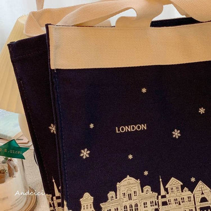 London Night Sky Black Tote Bag with Zip - Casualruby