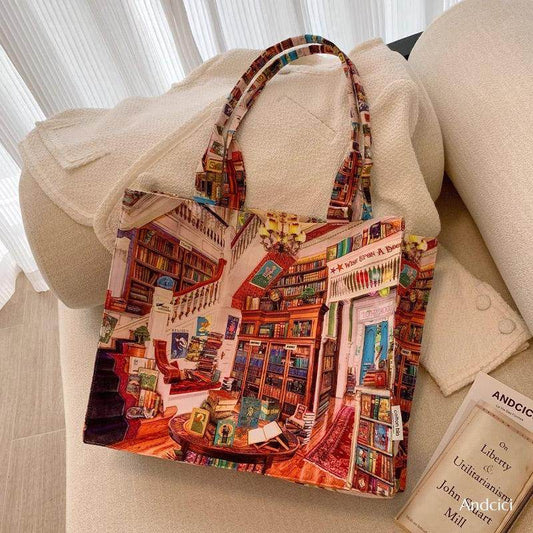 London Book Store Watercolour Tote Bag with Zip - Casualruby