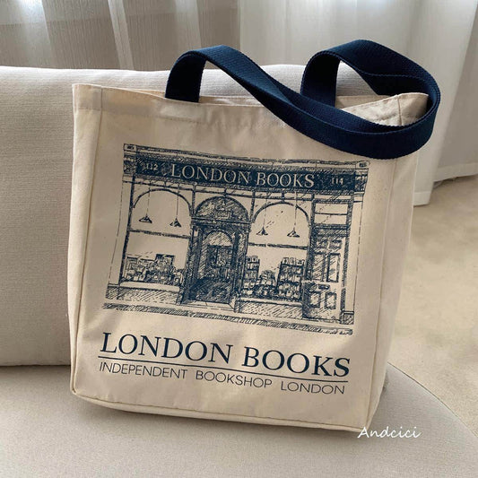 London Books Marylebone Book Store Tote Bag blue strap with Zip - Casualruby