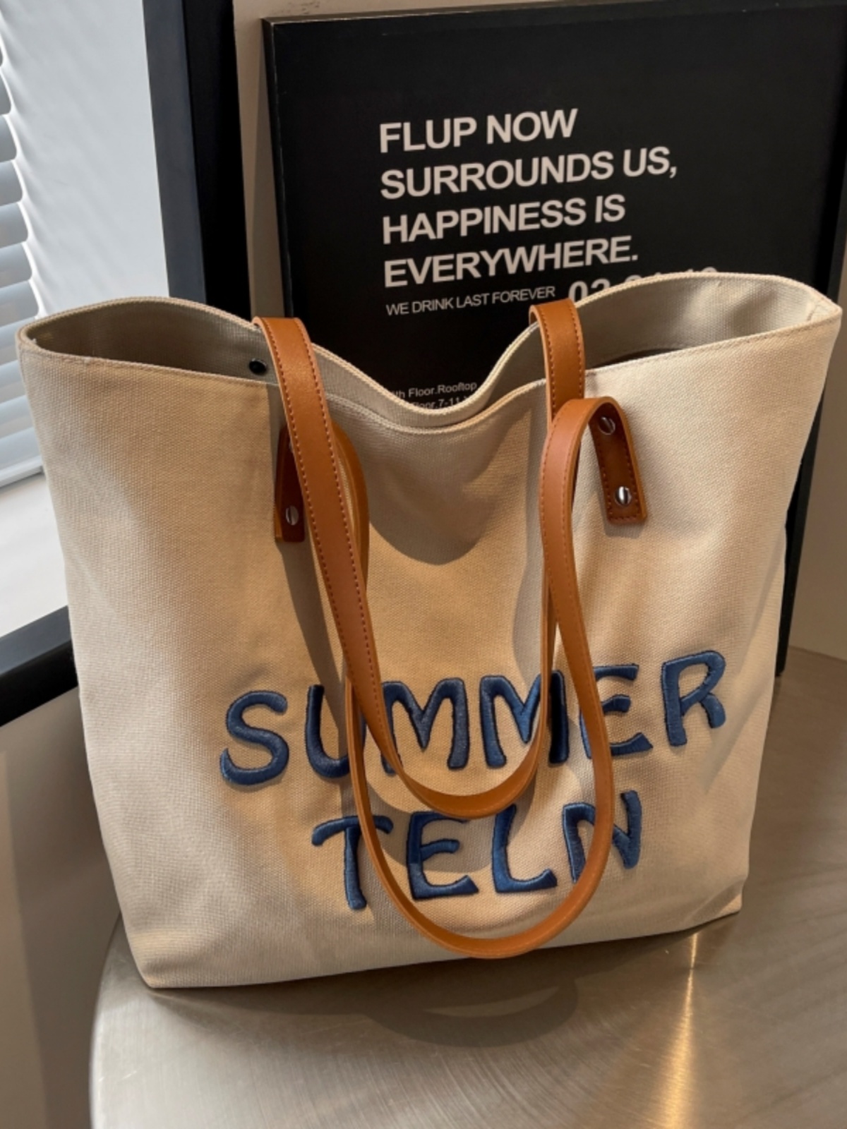 Casualruby © Embroidered letter canvas tote bag