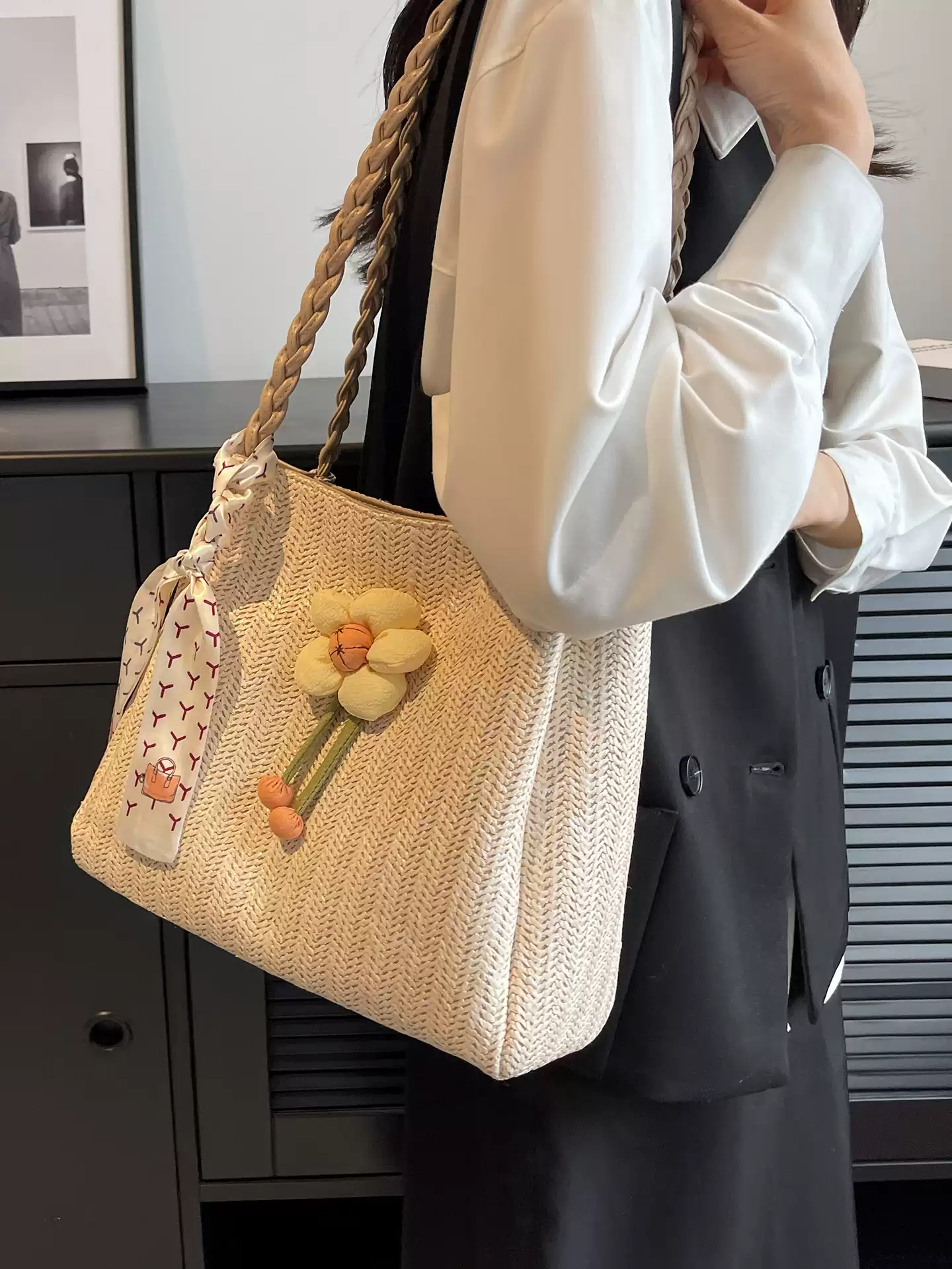 Casualruby© Large Woven Tote Bag for Work & Travel