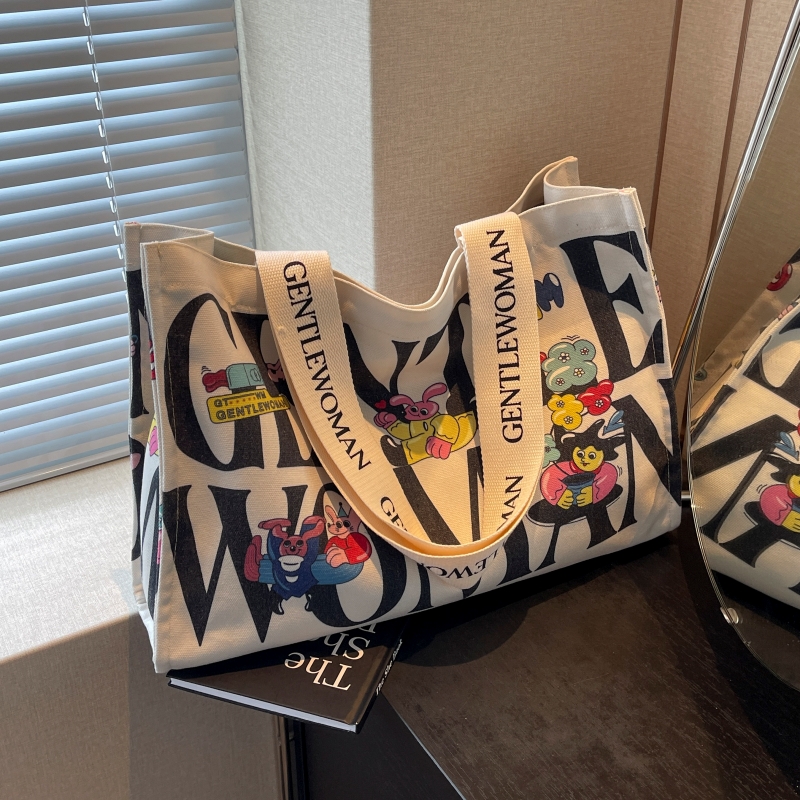Casualruby©Letter cartoon canvas tote bag