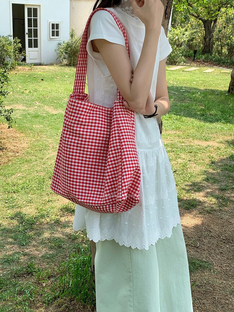 Casualruby© Plaid Canvas Tote Bag, Large Capacity Daily