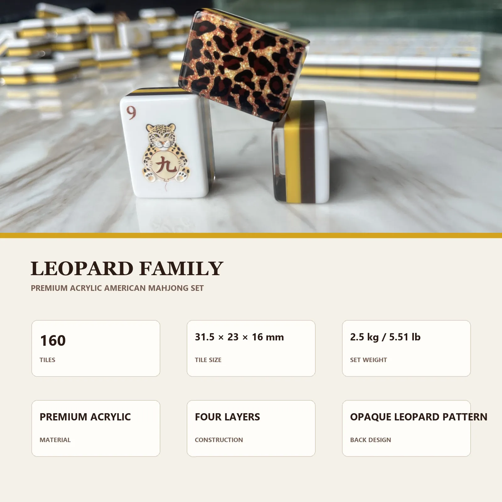 Casualruby© The Leopard Family Collection: Premium Acrylic American Mahjong Set