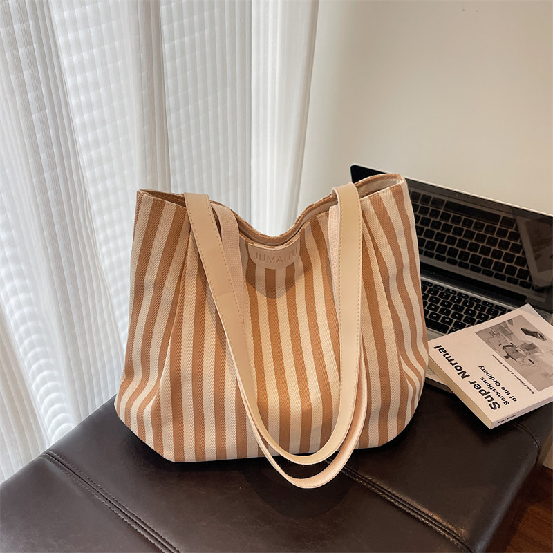 Casualruby© Striped Canvas Tote Bag Large Capacity Shoulder
