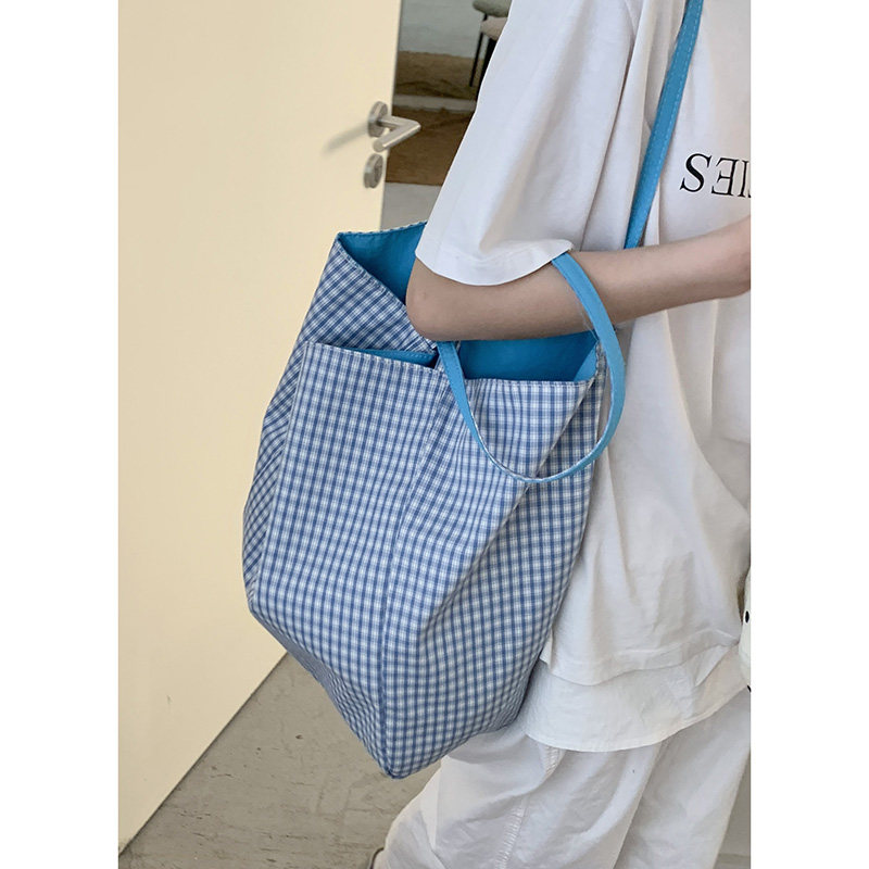 Casualruby© Checkered Canvas Tote Bag Large Capacity Shopping