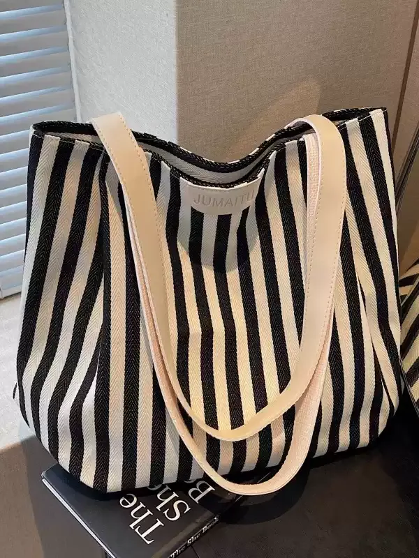 Casualruby© Striped Canvas Tote Bag Large Capacity Shoulder