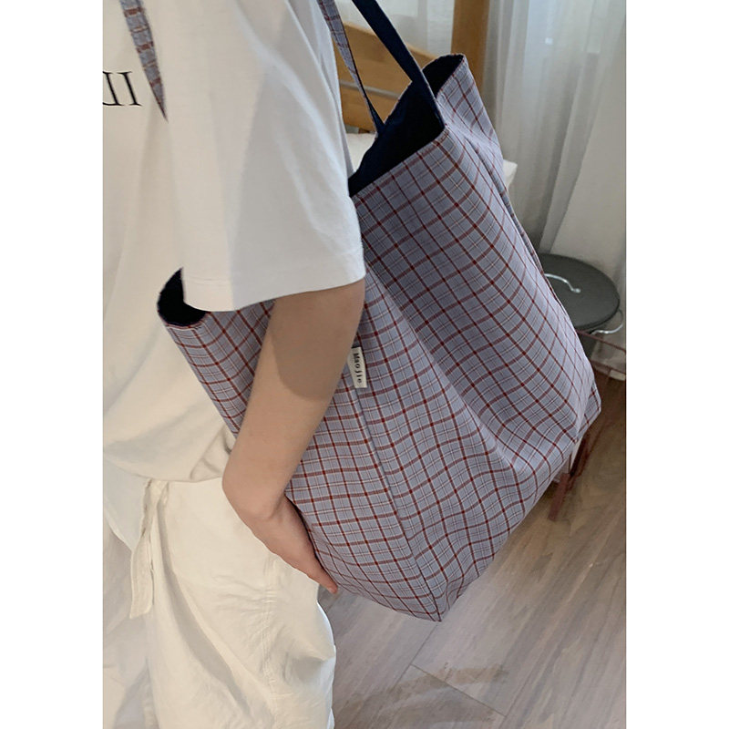 Casualruby© Checkered Canvas Tote Bag Large Capacity Shopping