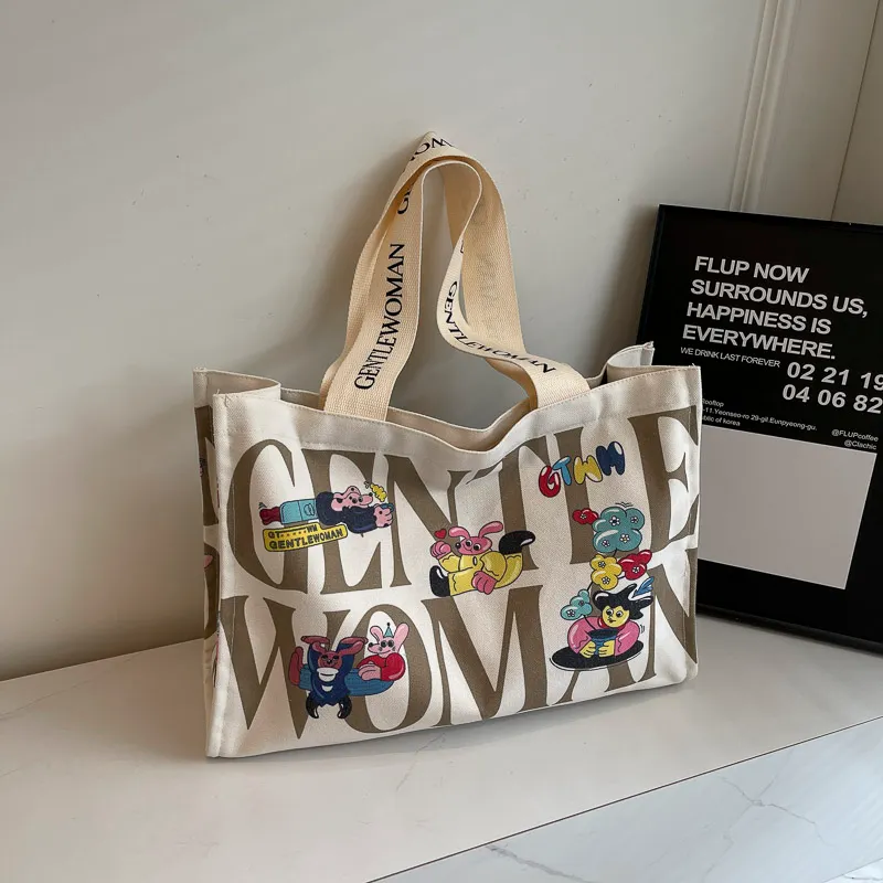 Casualruby©Letter cartoon canvas tote bag