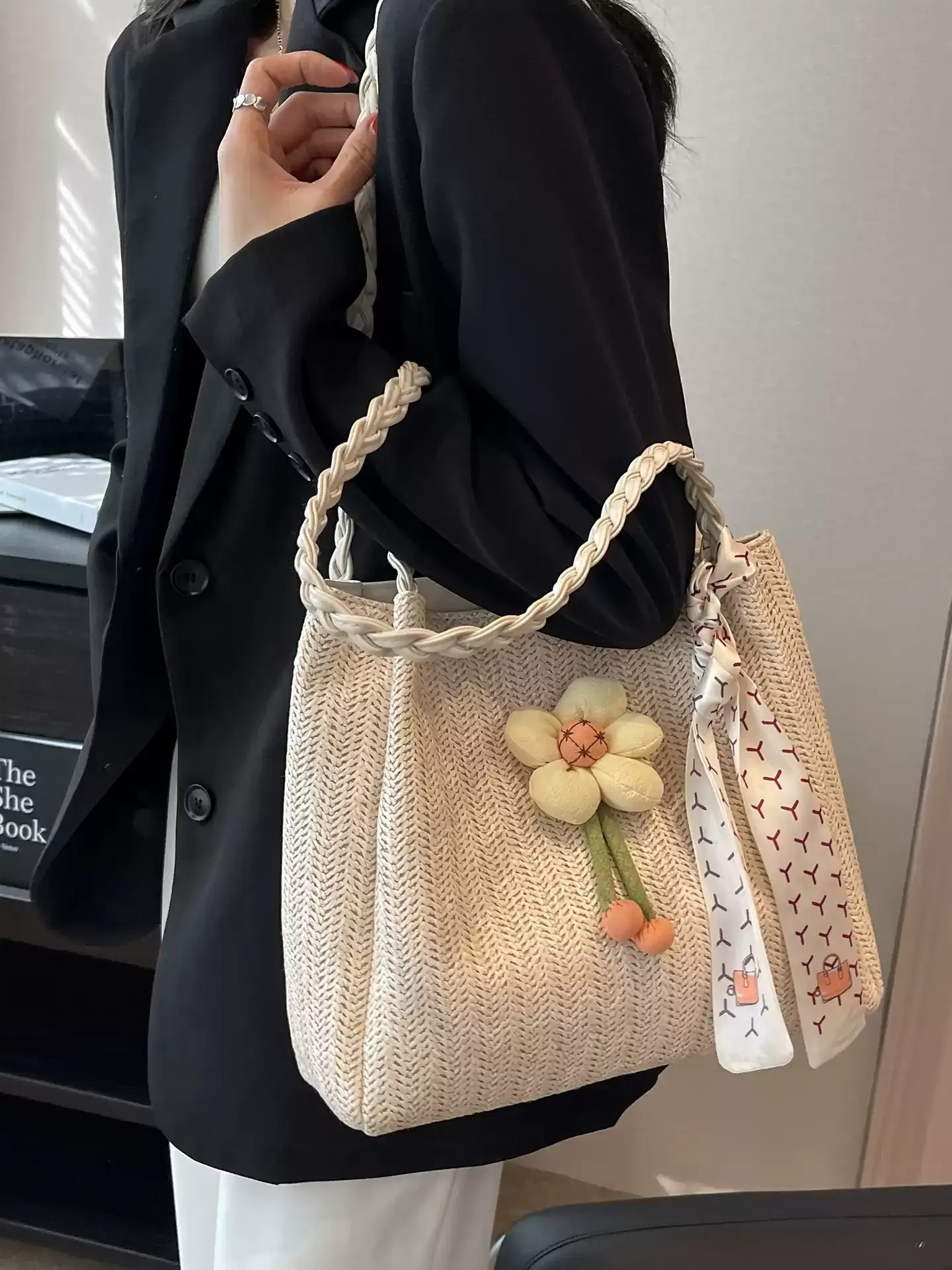 Casualruby© Large Woven Tote Bag for Work & Travel