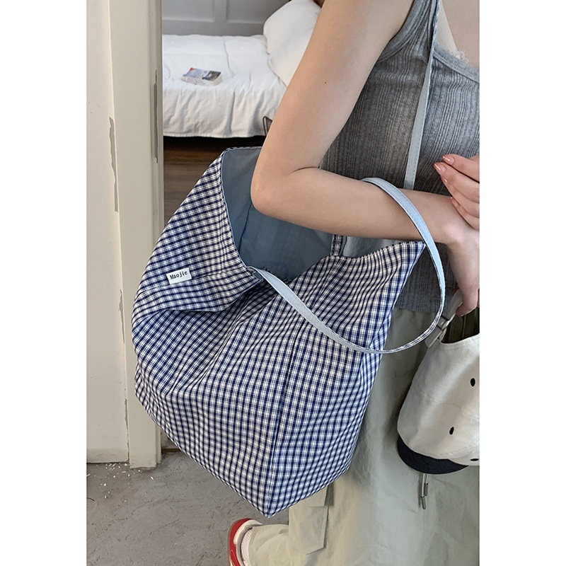 Casualruby© Checkered Canvas Tote Bag Large Capacity Shopping