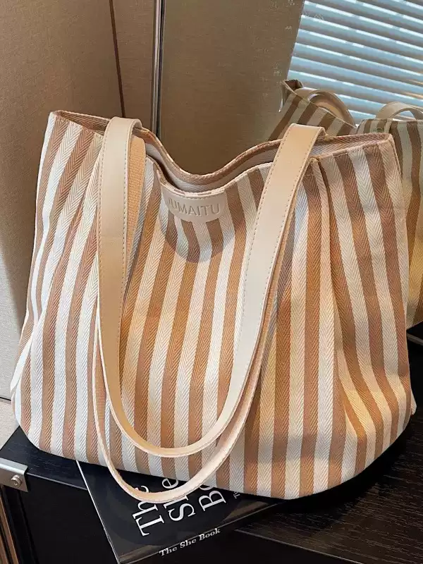 Casualruby© Striped Canvas Tote Bag Large Capacity Shoulder
