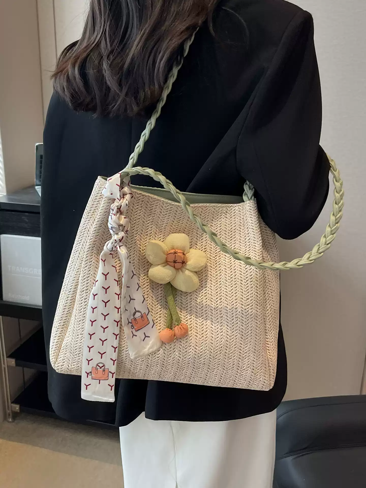 Casualruby© Large Woven Tote Bag for Work & Travel