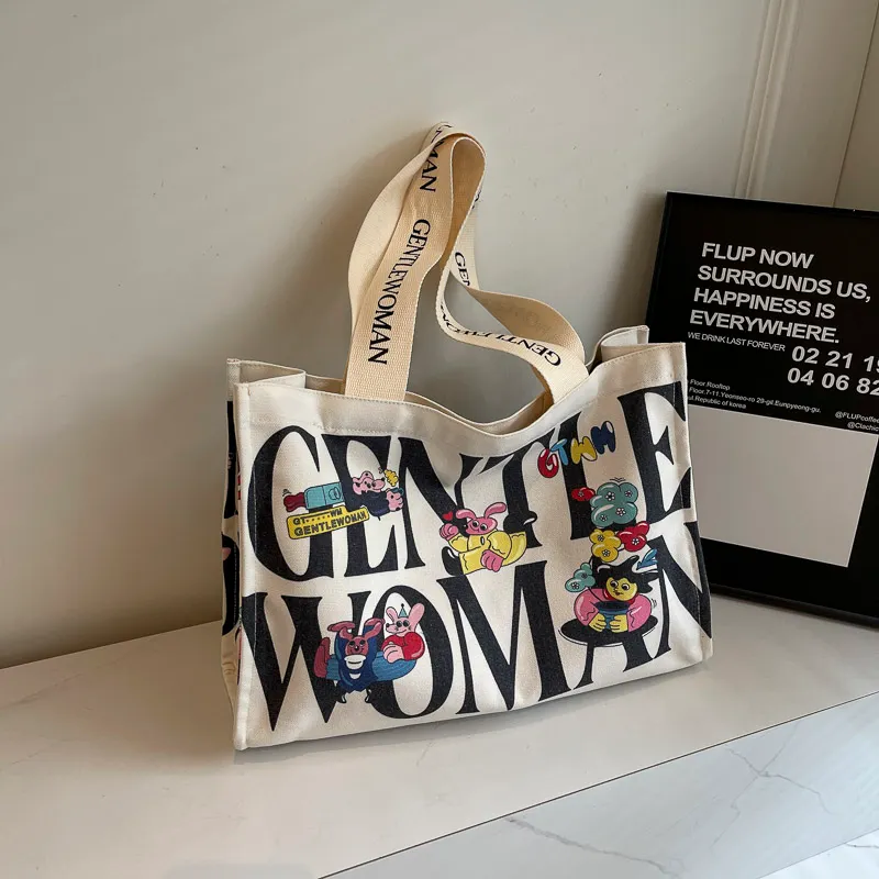 Casualruby©Letter cartoon canvas tote bag