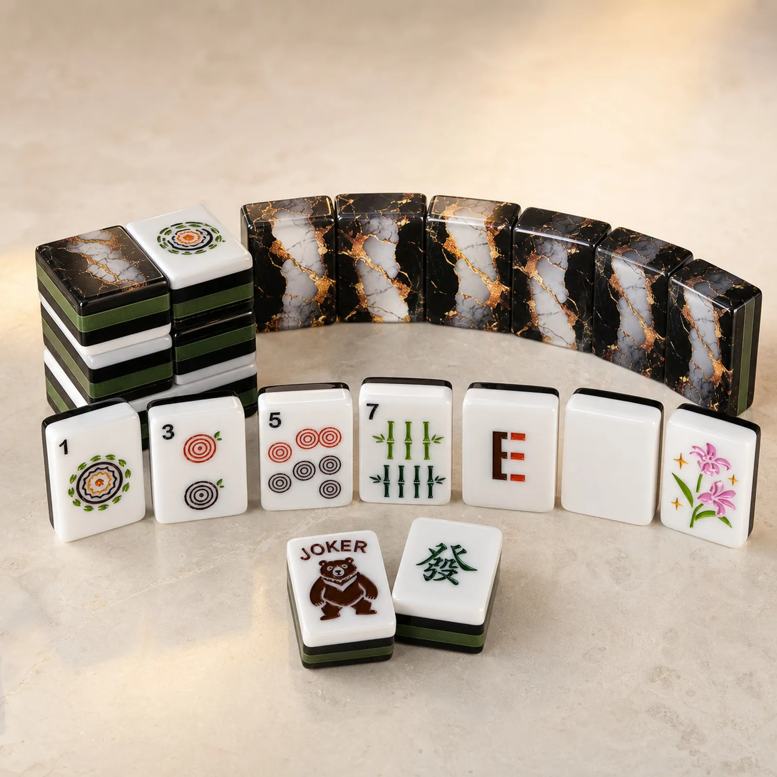 Casualruby© The High Roller Collection: Black & Gold Marble American Mahjong Tiles