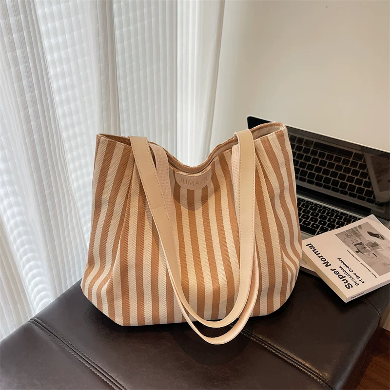 Casualruby© Striped Canvas Tote Bag Large Capacity Shoulder