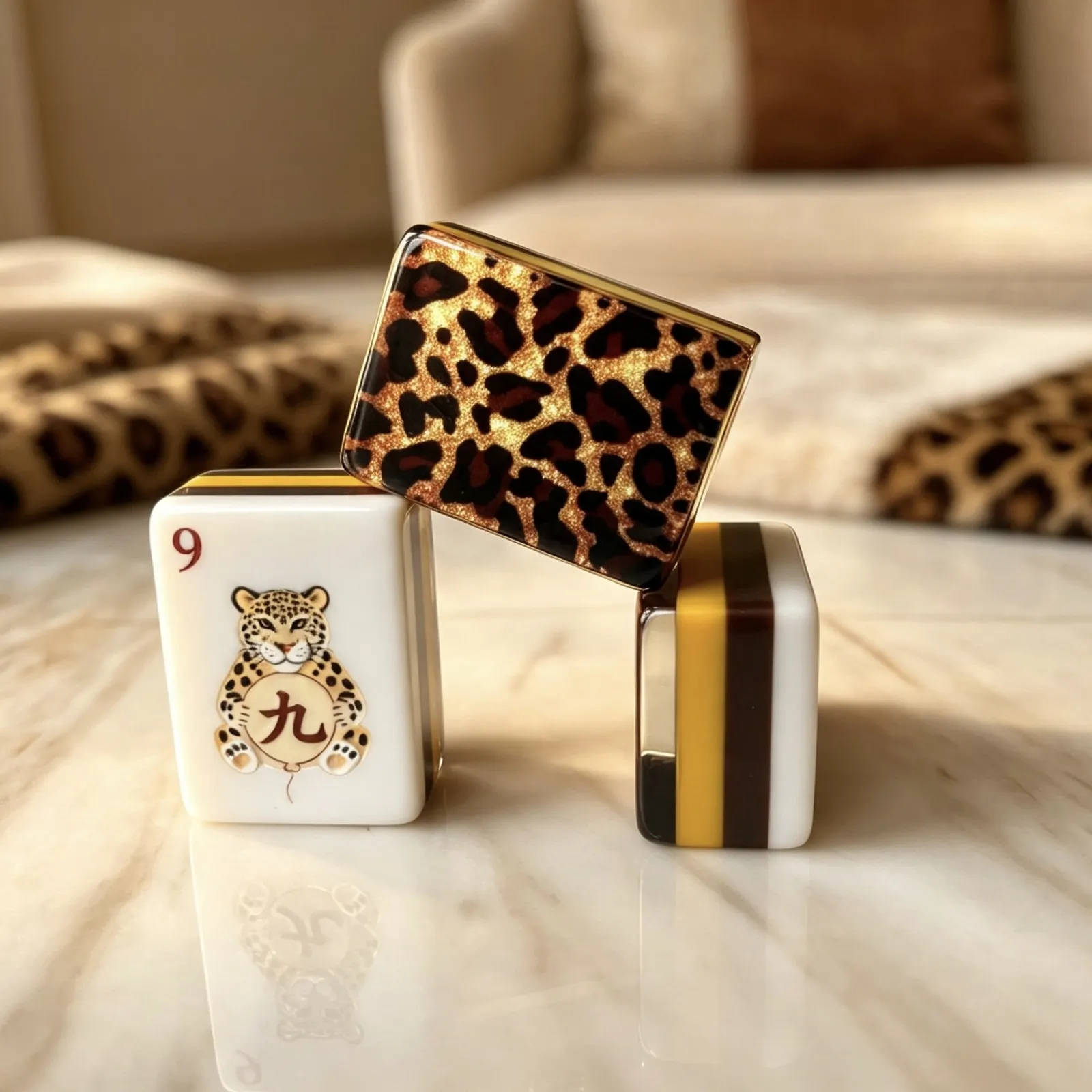 Casualruby© The Leopard Family Collection: Premium Acrylic American Mahjong Set
